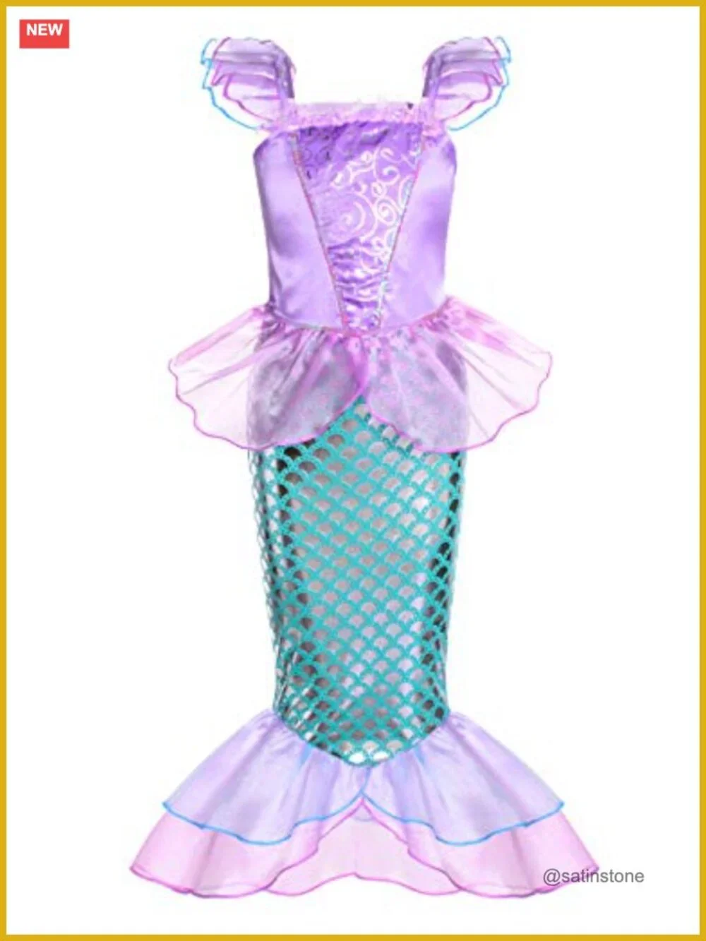 Little Mermaid Costume Set Girls Princess Dress Crown Wand Gloves Halloween
